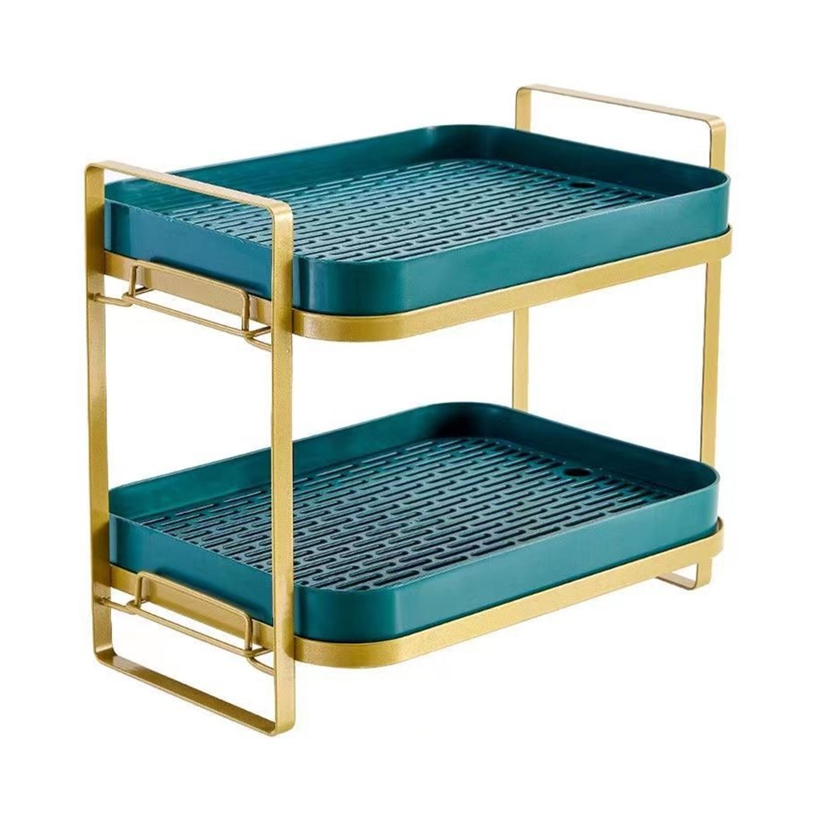 Abtropfschale Für Tassen Und Becher Mit Tropfschale, 2-stöckiges Ablageregal Für Die Arbeitsplatte, Gold-grüne Farbe.