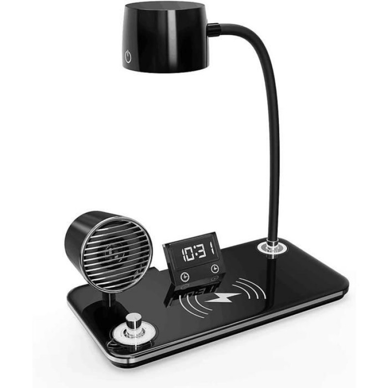 Led-schreibtischlampe Mit 15-w-wireless-ladegerät, Tischlampe Mit Bluetooth-lautsprecher Und Uhr, 500 Lux, 3 Farbmodi (3000k-6000k),