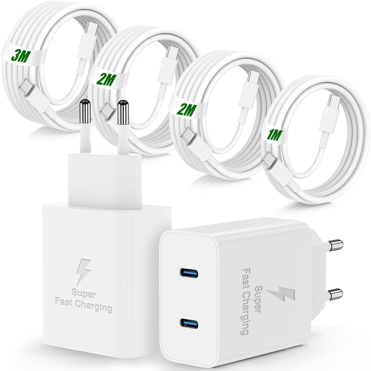 45-w-schnellladegerät Mit Usb-c Für Iphone 17e/17, 16, 15 Pro Max, 2er-pack Mit 2 Usb-c-anschlüssen Und 1/2/2/3 M Langem Usb-c-kabel, Usb-c-netzteil Für Iphone 17 Air/17, 16, 15 Pro/17/16, 15 Plus/16e