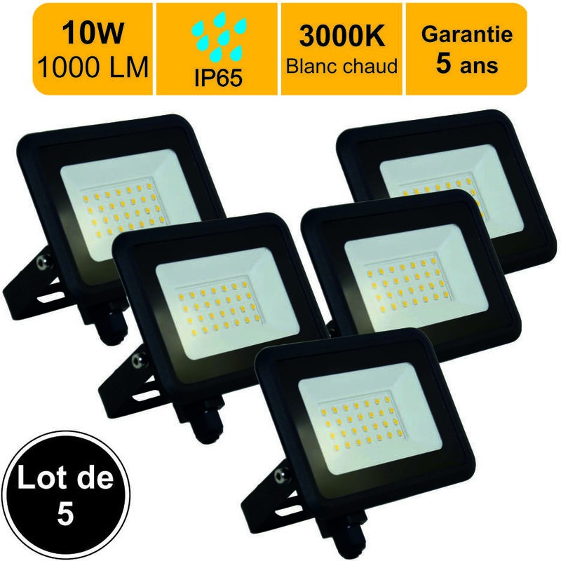 5er-pack Led-strahler, 10 W, 1000 Lm, 3000 K, Schutzart Ip65, Direktanschluss – 5 Jahre Garantie
