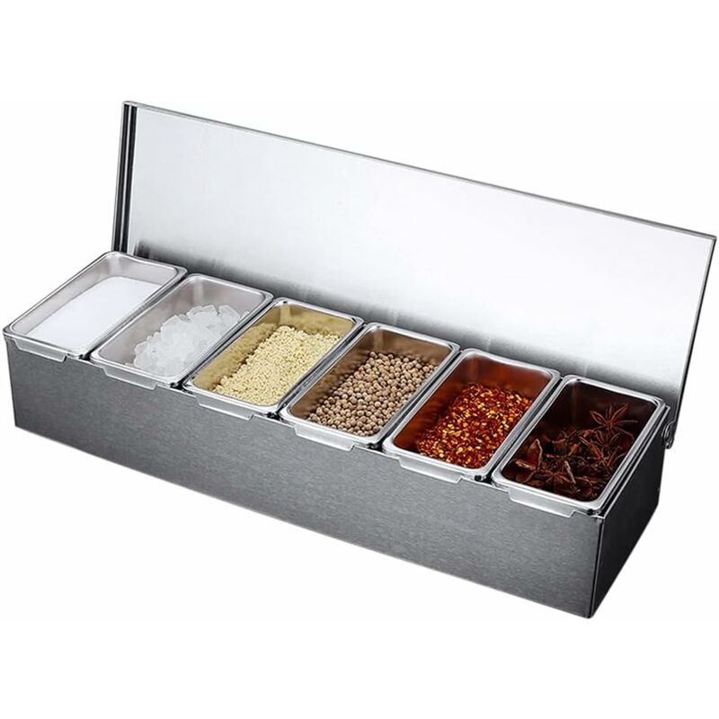 Ein Set Aus 6 Gewürzbehältern, Gewürzgläsern Aus Edelstahl, Aufbewahrungsbehältern Für Küchengewürze.