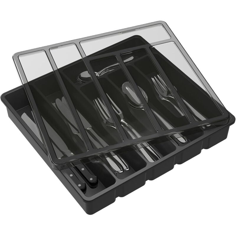 Besteckkasten Im Schubladenstil Mit Deckel, Aufbewahrungsbox Für Küchenbesteck, Besteckorganizer Aus Kunststoff, Geeignet Für Küchenschubladen Und Arbeitsplatten, 6 Fächer