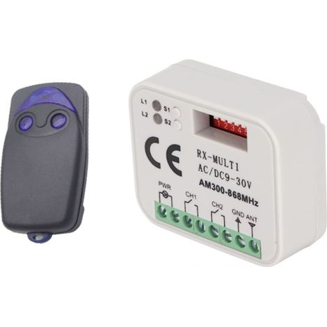 Der Rx-multi 300-868mhz Multifrequenzempfänger Steuert Zugangskontrolltore Und Fernbedienungen Er Verfügt Außerdem Über Einen 9-30v Ac/dc-schalter Für Garagentoröffner-sender.