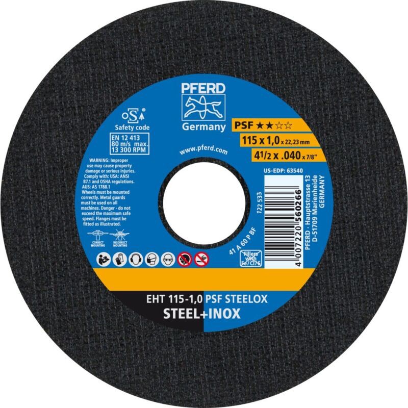 Psf Steelox D115x1 Mm Gerade Trennscheibe Aus Edelstahl Mit 22,23 Mm Bohrung (25er-packung)