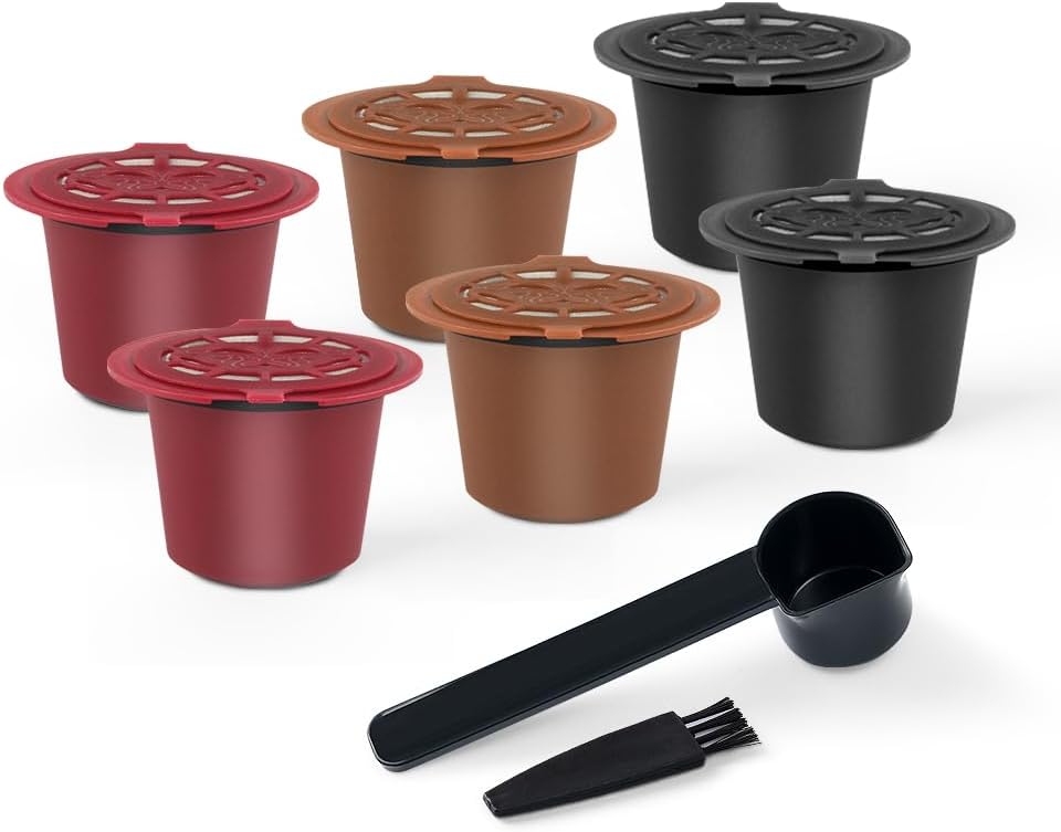 Wiederverwendbare Kaffeekapseln – 6er-pack – Edelstahl – Kompatibel Mit Nespresso Originalline – Für Espressomaschinen – Schwarz, Rot, Braun