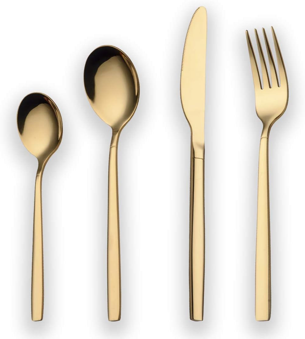 24-teiliges Besteckset – Edelstahl – Titanvergoldet – Für 6 Personen – Spülmaschinenfest