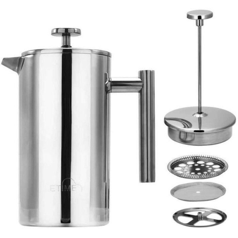 French-press-kaffeebereiter – Unzerbrechlicher, Polierter Edelstahl 304, 1 Liter Fassungsvermögen (8 Tassen) Mit Integriertem Metallfilter