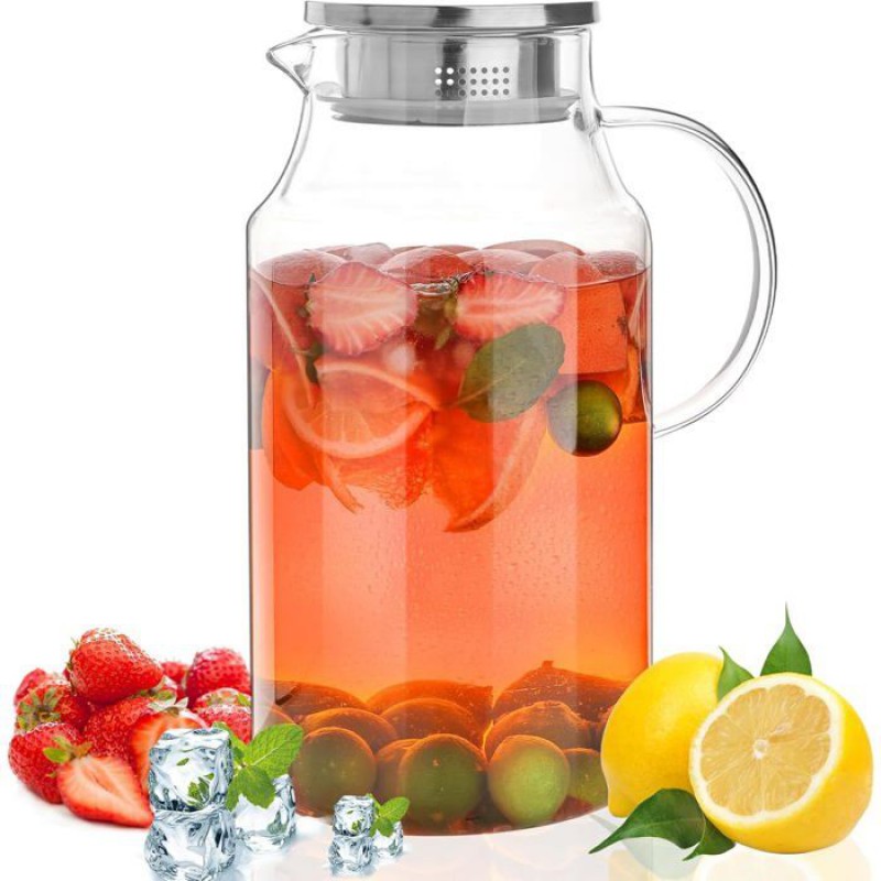 2000-ml-glaskrug Mit Deckel, 2-liter-karaffe Für Saft Und Eistee Mit Deckel