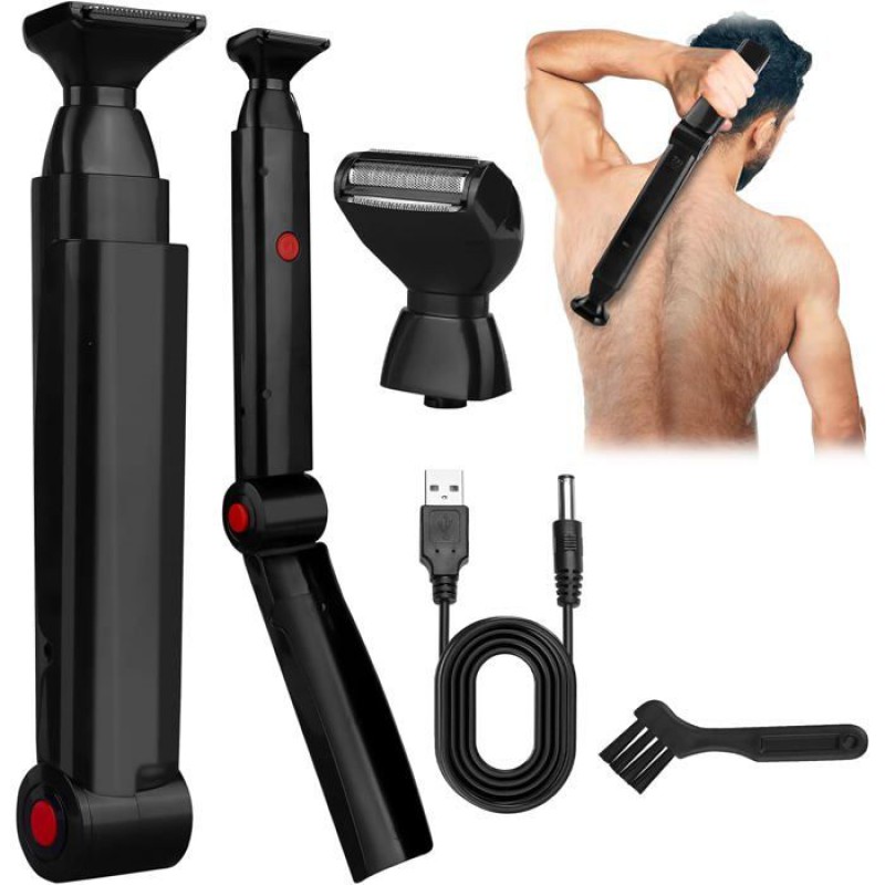 Klappbarer Rückenrasierer Für Herren – 2 Flexible Scherköpfe – 46 Cm Langer Griff – Usb-aufladbar