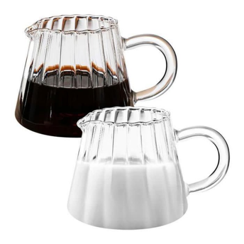 2-teiliges Glaskrug-set: Wellenförmiges Glas-sahnekännchen, Glas-teekrug, Kaffeemilchaufschäumer