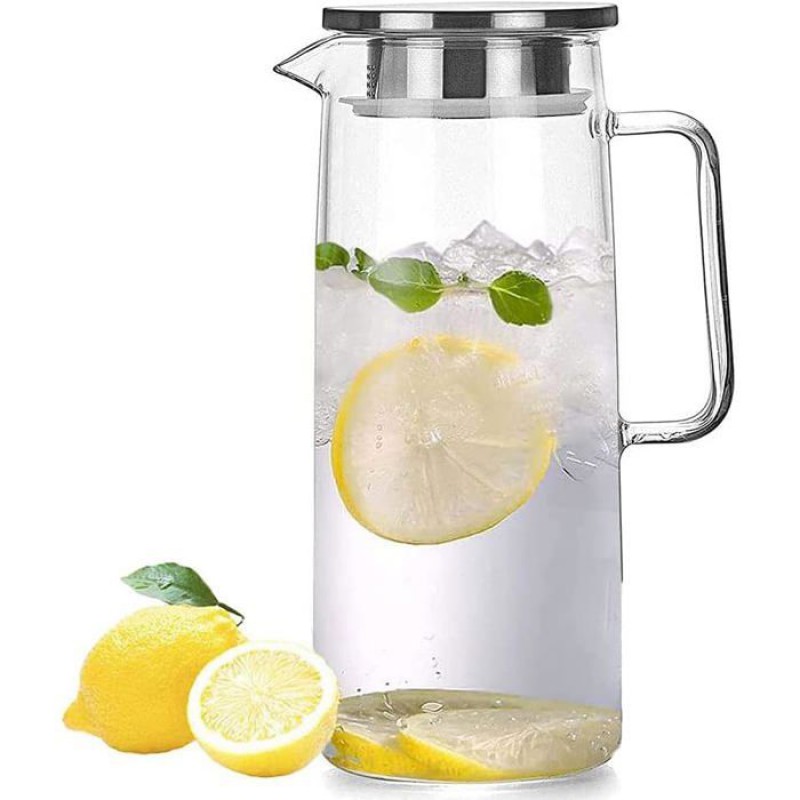Glaskaraffe Mit Edelstahldeckel Für Selbstgemachte Getränke Wie Milch Und Wein, 1000 Ml.