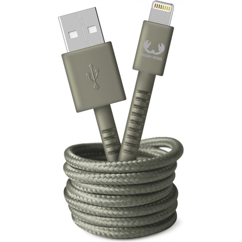 Fresh 'n Rebel – Apple Usb-auf-lightning-ladekabel – 2 Meter – Hochwertiges, Geflochtenes Kabel – Getrocknetes Grün