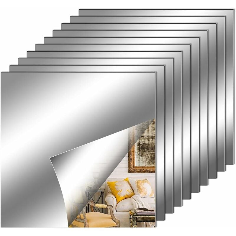 Set Mit 10 Spiegel-wandaufklebern, 30 X 30 Cm, Abnehmbare Silberne Klebe-dekorationsspiegel In Quadratischer Form Für Badezimmer, Wohnzimmer, Schlafzimmer