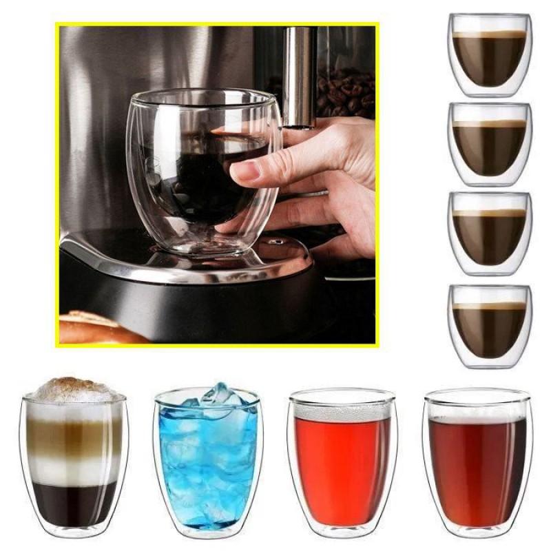 Kaffeeset – Haopyou – 8-teiliges Glasset – 4 X 80 Ml Und 4 X 250 Ml – Doppelwandig – Modernes Design