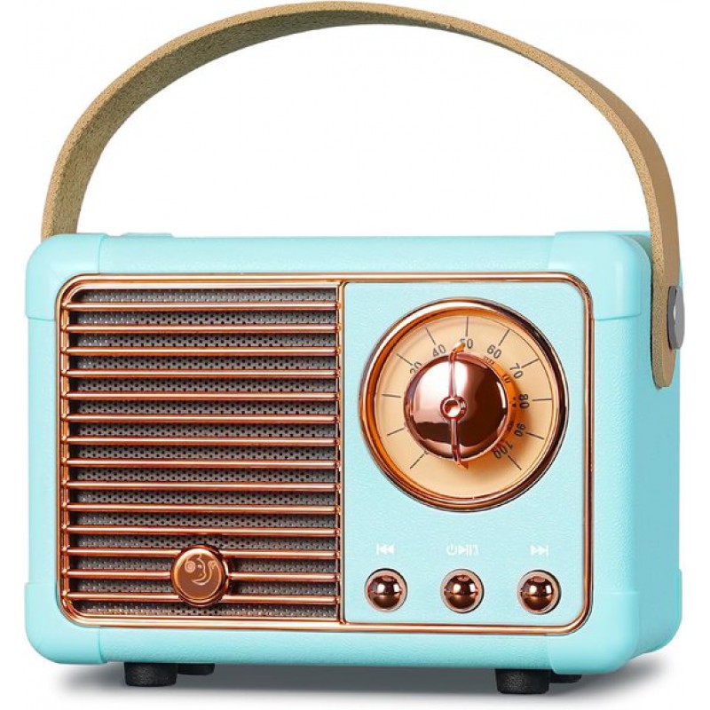 Retro-tragbarer Bluetooth-lautsprecher Mit Fm-radio, Leistungsstarkem 3-watt-lautsprecher, Bassmembran, Freisprechfunktion, Vintage-taschenformat, Usb-/tf-karten-/aux-kompatibel (blau)