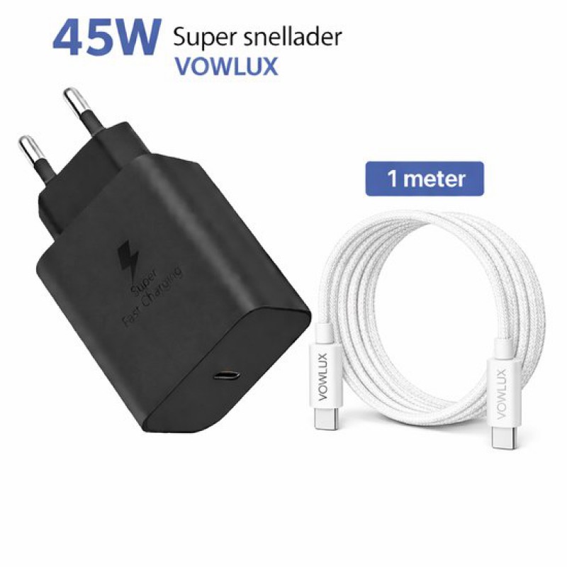 45-w-ultraschnellladegerät + 1 M Usb-c-auf-usb-c-kabel – 60-w-extrem Robustes, Geflochtenes Kabel – Kompatibel Mit Smartphones, Tablets, Ipads, Macbooks Und Laptops – Adapter-set – Usb-ladegerät