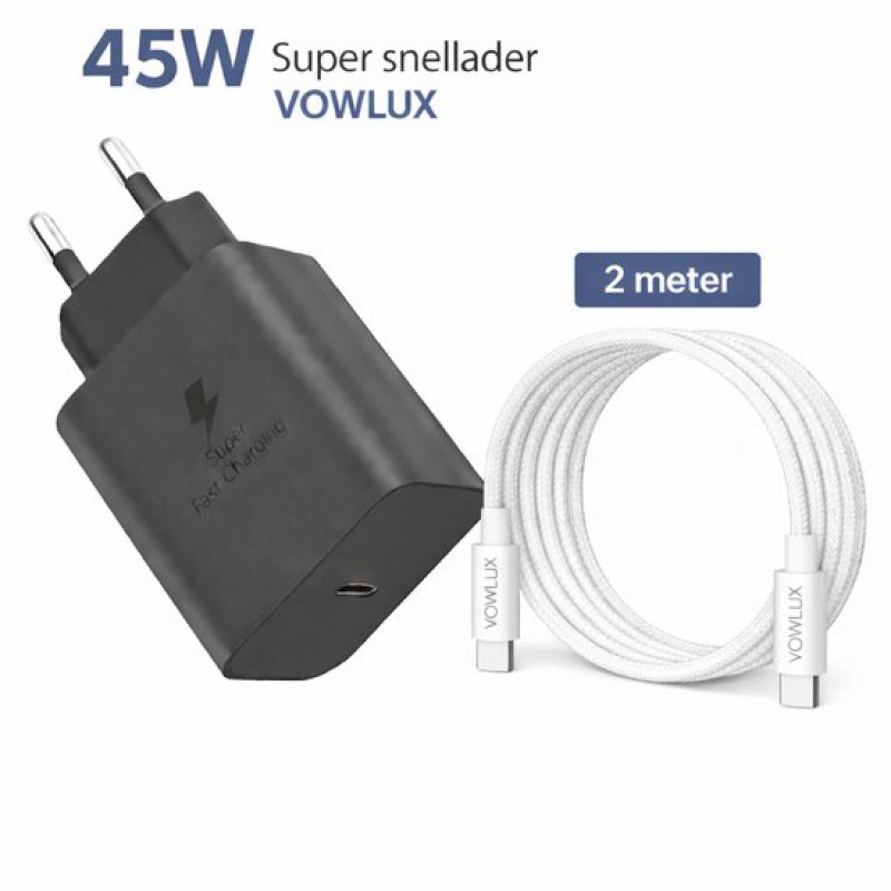 45-w-ultraschnellladegerät + 2 M Usb-c-auf-usb-c-kabel – 60-w-extrem Robustes, Geflochtenes Kabel – Kompatibel Mit Smartphones, Tablets, Ipads, Macbooks Und Laptops – Adapter-set – Usb-ladegerät