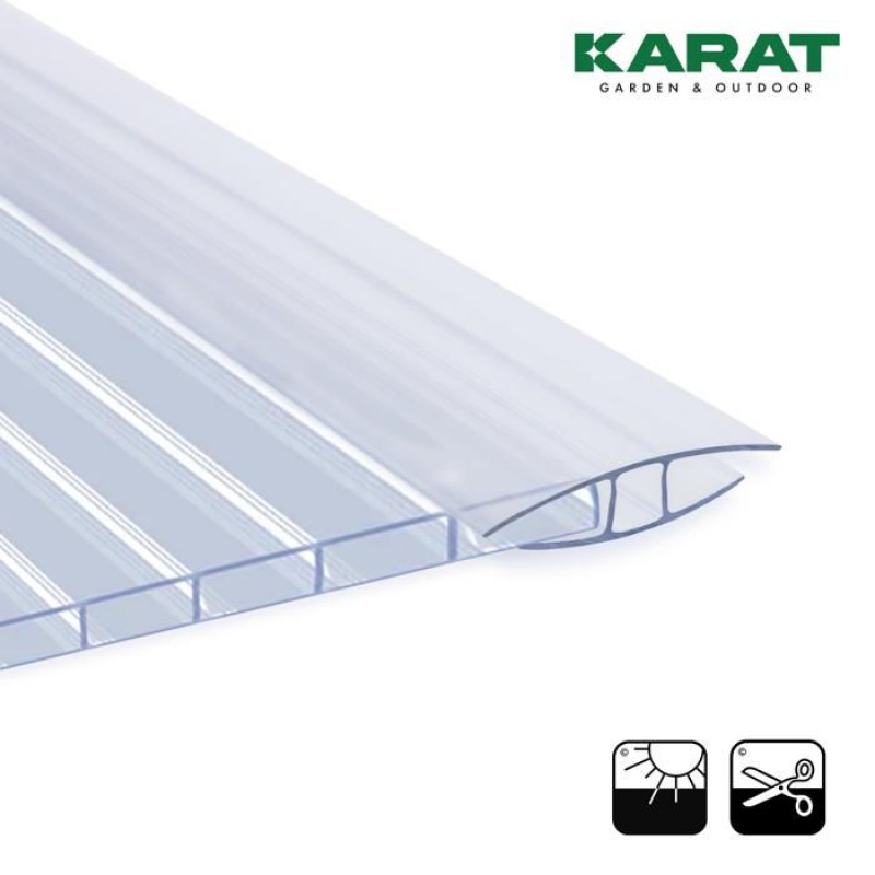 1 Verbinder Für Wabenplatten, Aus Polycarbonat, H-profil, 6 Mm, 121 Cm Lang