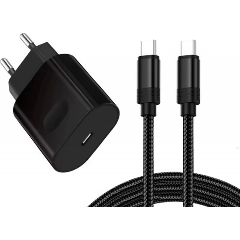 18-w-ultraschnellladegerät Mit Usb-c-anschluss – Netzteil – 60-w-6-a-usb-c-kabel (1 Meter, Geflochten) – Hochleistungs-ladegerät-set – Kompatibel Mit Smartphones Und Tablets – Schnellladegerät