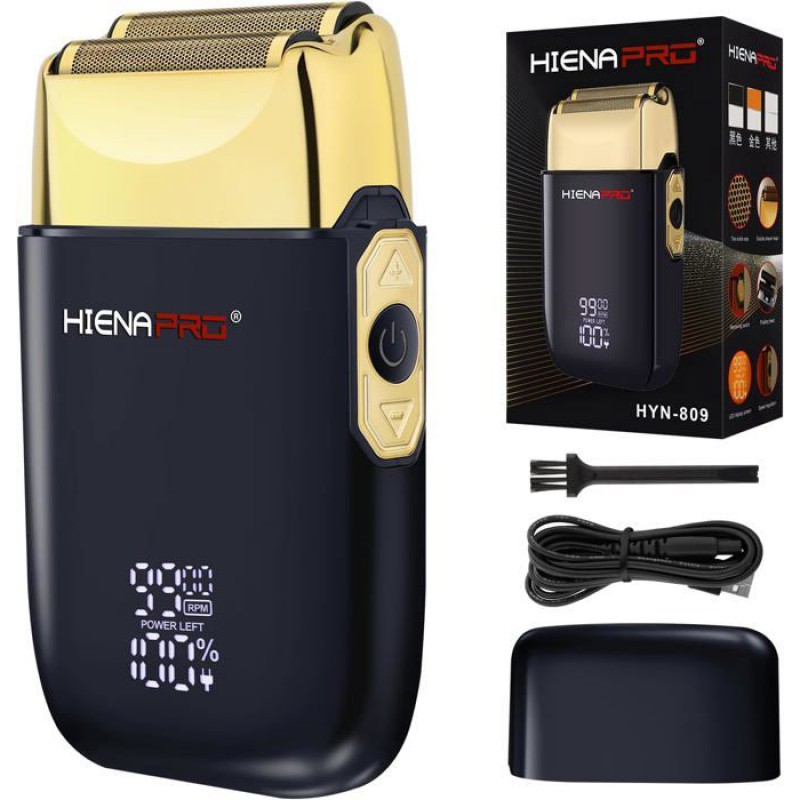 Hiena Pro Reiserasierer Für Herren – Abnehmbarer Und Waschbarer Elektrorasierer – Usb-anschluss – Led-anzeige – Schwarz/gold 108