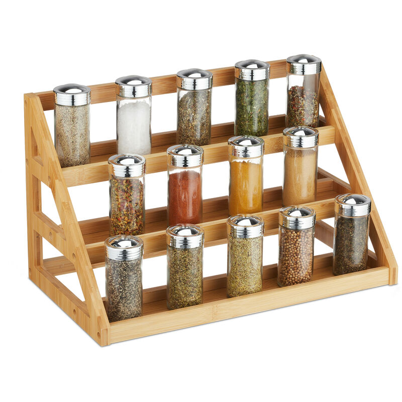 Gewürzregal Aus Bambus, Höhe X Breite X Tiefe: 23,5 X 39,5 X 21,5 Cm, Drei Ebenen, Nicht Fest Montiert, Gewürzablage, Naturfarbe.