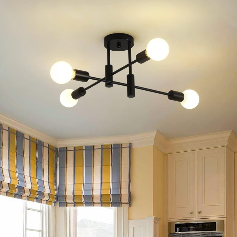 Moderne Carmdering Vierflammen-pendelleuchte Im Retro-industrie-stil, Aus Metall, Höhenverstellbar, Ideal Für Wohnzimmer, Esszimmer, Schlafzimmer Und Eingangshallen, Schwarz.