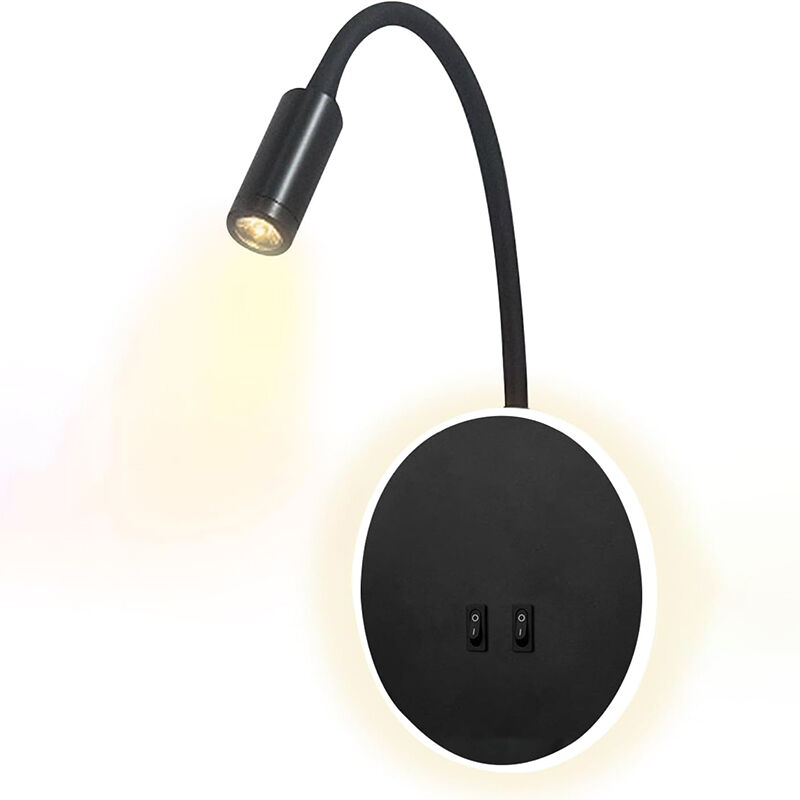 3+8w Led-nachttischlampe, Flexible Schwanenförmige Led-leselampe (schwarz), Wandmontierte Led-leselampe Mit Schalter, 3000k Warmweißes Licht, Moderner Stil.