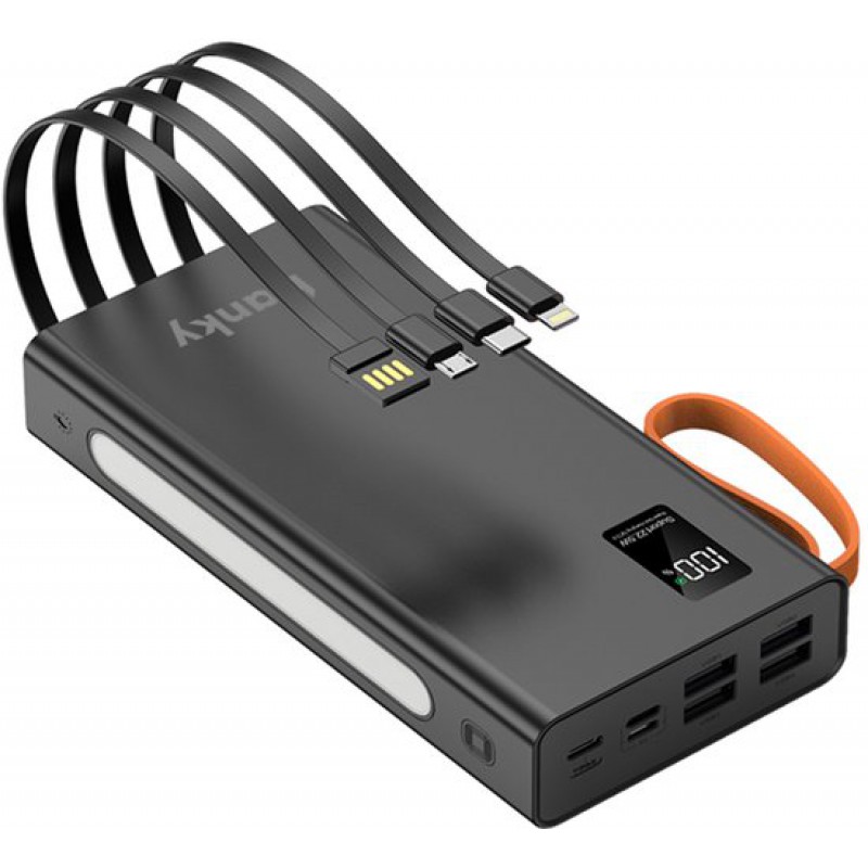 30.000 Mah Powerbank – 22,5 W Schnellladegerät – 5 Anschlüsse – 4 Integrierte Kabel – Usb-a Und Usb-c – Notfallset – Kompatibel Mit Apple Iphone 13/14/15/16/17 Und Samsung S23/s24/s25 – Schwarz