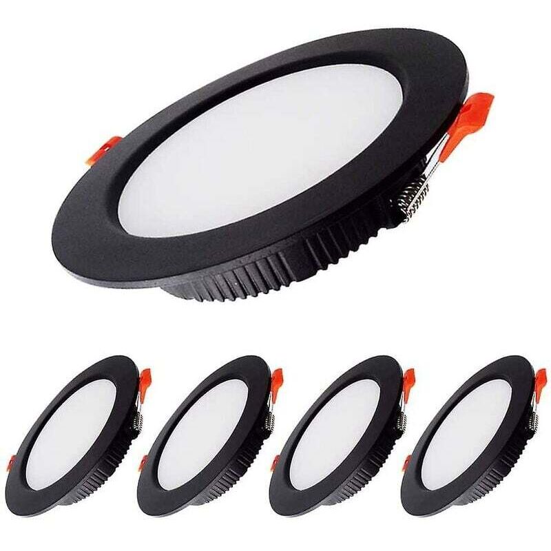 7-w-led-einbaustrahler, Dimmbar, Schwarz, Ultradünn, 230 V, 5er-pack, 700 Lumen (entspricht Einer 70-w-glühbirne), Schutzart Ip44, 6000 K Kaltweißes Licht