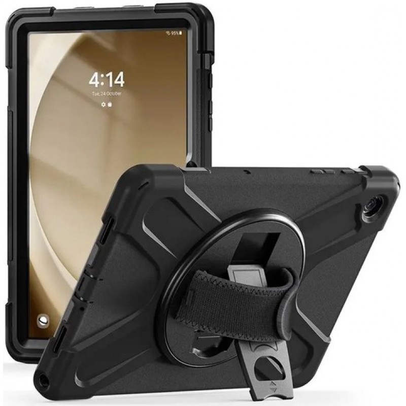 Hülle Kompatibel Mit Dem Samsung Galaxy Tab A9 Plus – Rückseite Mit Handschlaufe – 360° Drehbarer Ständer – Schwarze Schutzhülle