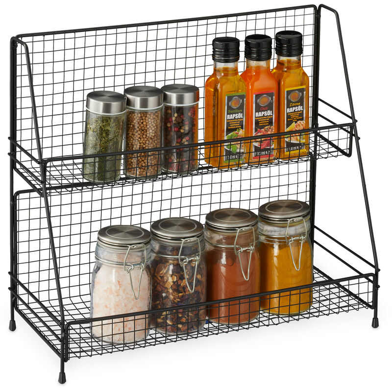 Carmdering Doppelstöckiges Gewürzregal Aus Metall, Freistehend Platzierbar, Maße: Höhe X Breite X Tiefe 35 X 40 X 16 Cm, Schwarz
