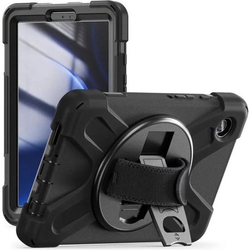 Hülle Kompatibel Mit Dem Samsung Galaxy Tab A9 – Rückseite Mit Handschlaufe – 360° Drehbarer Ständer – Schwarze Schutzhülle