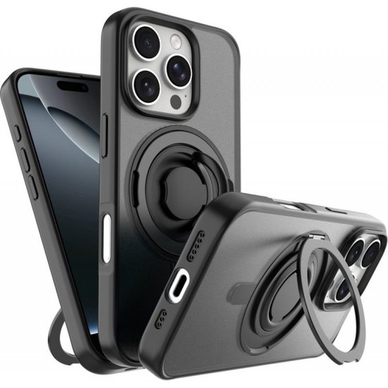 Hülle Kompatibel Mit Iphone 16 Pro Max – Stoßfest – Magsafe-kompatibel – 360° Drehbarer Handyhalter – Schwarz