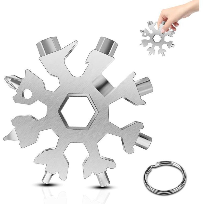 Snowflake Tool, 18-in-1 Edelstahl-multitool, Für Reisen, Camping, Abenteuer, Tragbares Multifunktionales Mini-werkzeug, Weihnachtsgeschenk (silber)