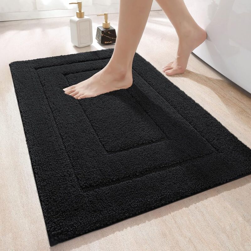 Carmdering Rutschfeste Und Saugfähige Badematte 40 X 60 Cm, Dicke Und Weiche Mikrofaser-badematte Für Den Innenbereich, Maschinenwaschbar, Schwarz