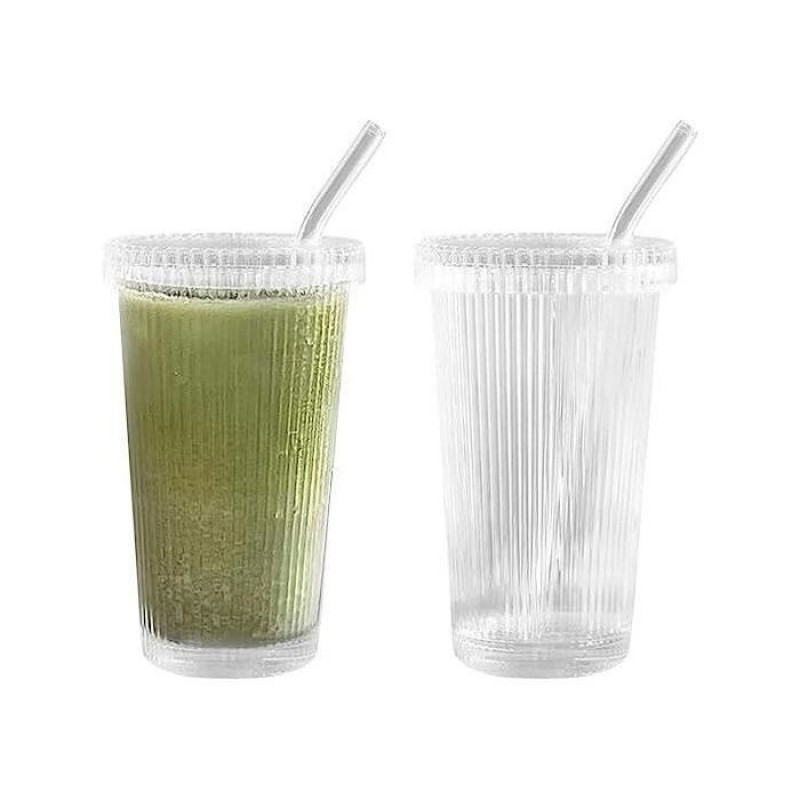 Kaffeebecher – Glas – 7,8 X 14 Cm – Mit Strohhalm Und Deckel – Transparent – Umweltfreundliches, Transparentes Wasserglas Mit Oder Ohne Stiel