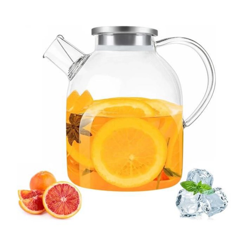 1,8-liter-karaffe Aus Borosilikatglas Mit Edelstahldeckel – Robuster Krug Für Eistee, Saft Und Heißes Wasser – Transparent