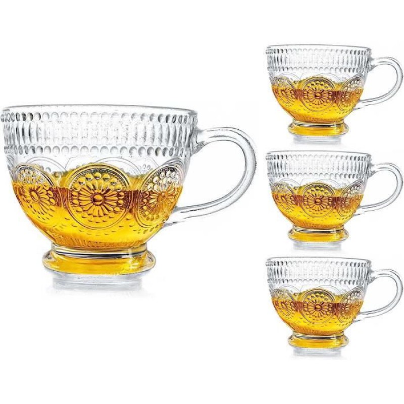 Kaffeetasse – Glas – 400 Ml – Transparent – Vintage – 4 Stück