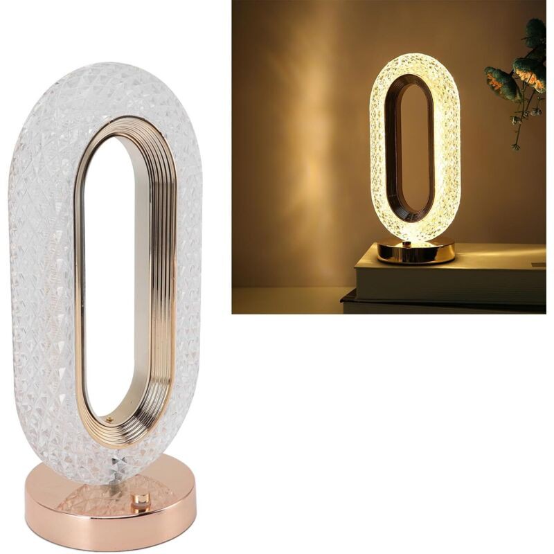 Luxuriöse Kristall-led-nachttischlampe Mit Berührungsschalter, 2000-mah-akku, Farbwechsel, Goldfinish