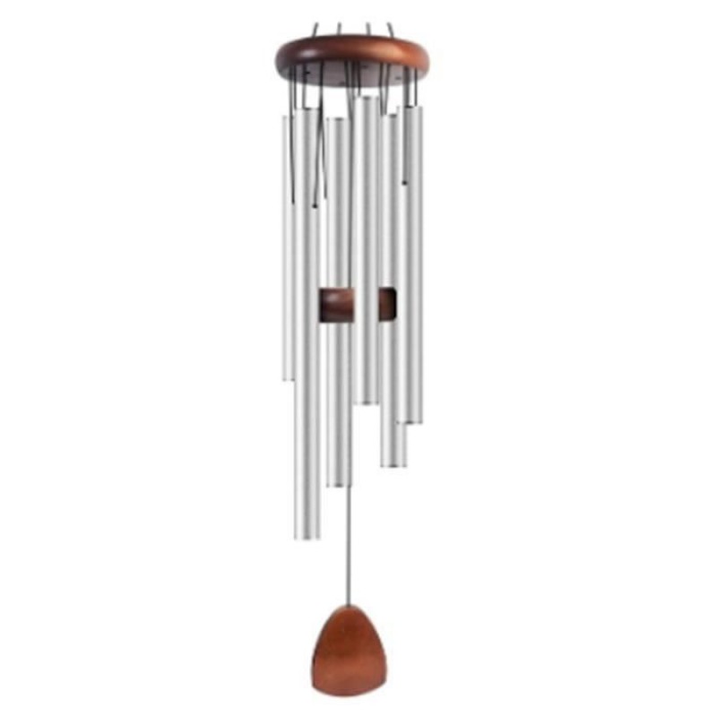 Windspiel – Silber – Groß, Tiefer Klang – Gartendekoration – Wetterfest – Beruhigend