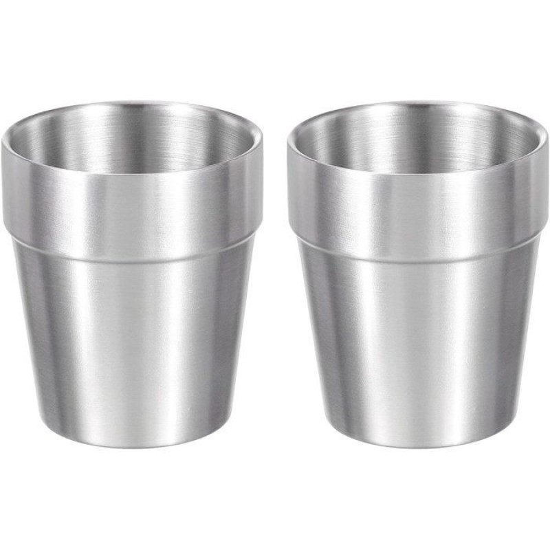 Set Aus 2 Multifunktionalen Bechern Aus Edelstahl 304, 300 Ml, Doppelwandig, Edelstahl, Leicht Zu Reinigen, Silberfarben.