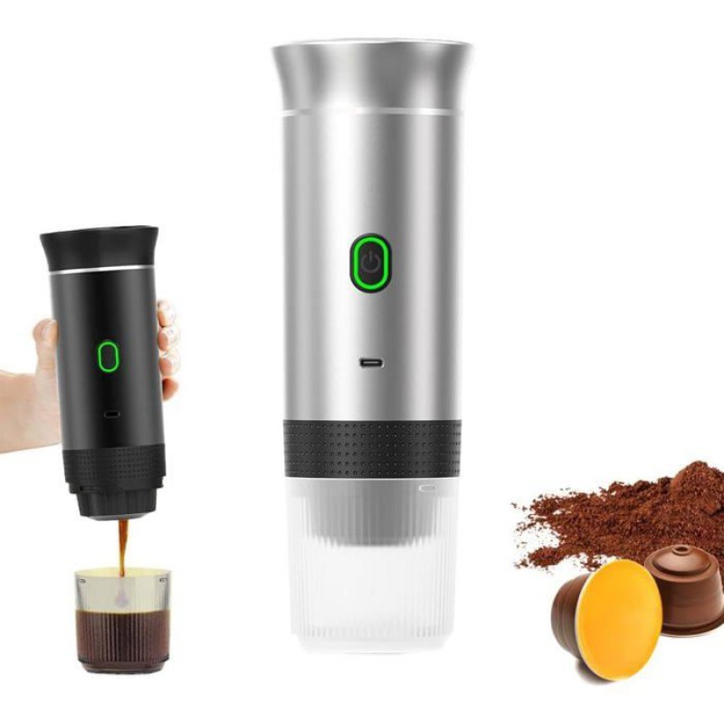 Tragbare 3-in-1-espressomaschine – Selbstaufheizend (4–6 Min.), Lange Ladezeit, Silber – Das Perfekte Geschenk