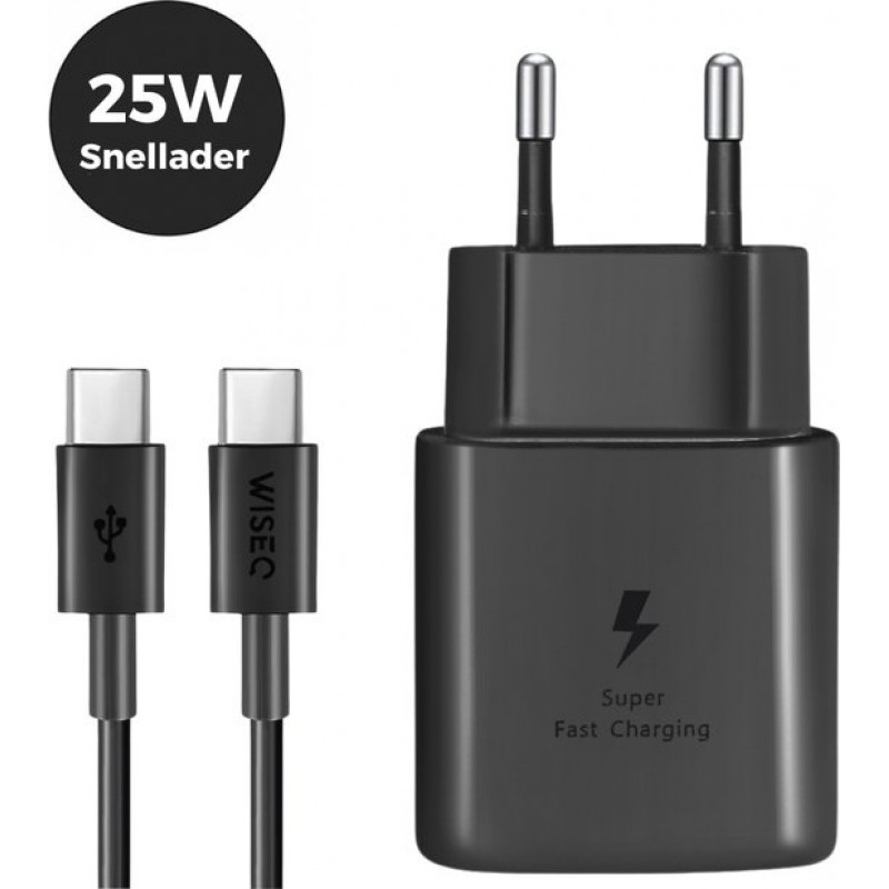 25-w-usb-c-schnellladegerät, Kompatibel Mit Samsung Und Iphone – Usb-c-ladegerät Mit Usb-c-ladekabel – Weiß – Wiseq
