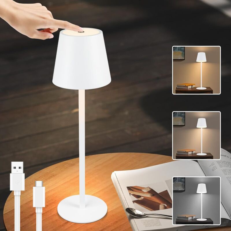 Kabellose Led-tischleuchte – Weiß Mit Touch-dimmfunktion, Ip54-schutzart Für Den Außenbereich, Wiederaufladbar Über Usb, Schreibtischlampe Für Wohnzimmer, Schlafzimmer Und Kinderzimmer