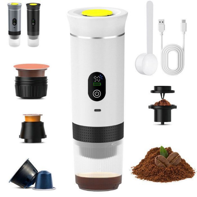 Tragbare Kaffeemaschine, 20 Bar, 3-in-1-espressomaschine, Usb-aufladbar, Mit Messlöffel, Display, Weiß