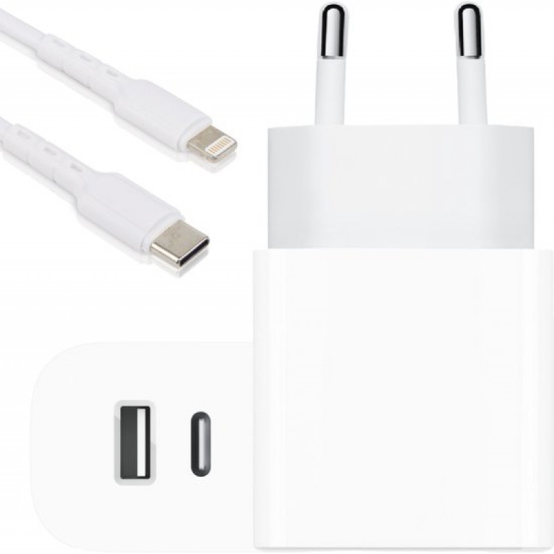 Dual-usb-ladegerät Kompatibel Mit Iphone, Ipad Und Airpods – Lightning-auf-usb-c-kabel – 1 Meter – 2 Anschlüsse – Weiß