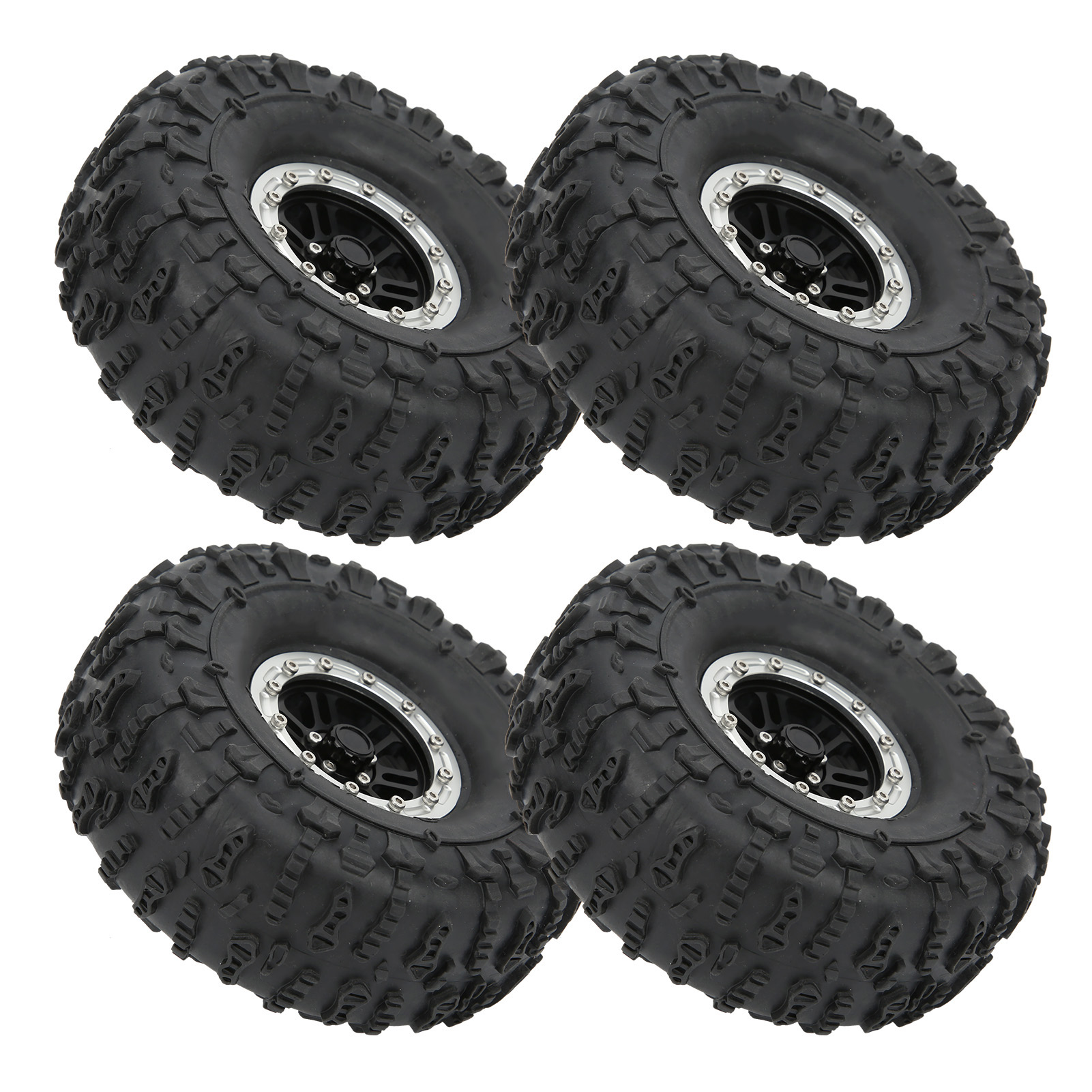 Satz Mit 4 Aluminiumfelgen Und Reifen Im Maßstab 1:10 Für Ferngesteuerte Rc-autos D90, F350 Und Scx10 (silber)