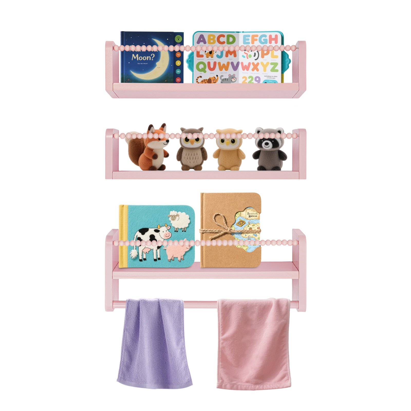 Holz Bücherregal, Kinder Regale Mit Holz Perlen Design, Wandaufbewahrung Regal Für Kinder, Badezimmer, Wohnzimmer