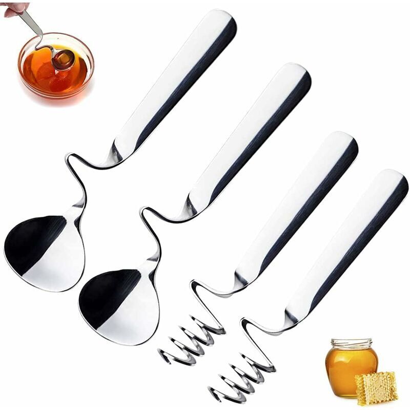 Honig- Und Marmeladenlöffel-set, 4-teilig, Edelstahllöffel, Dessertlöffel, Spiralbesteck, Honigspender Für Marmeladentöpfe, Geeignet Für Marmelade, Joghurt Und Honig