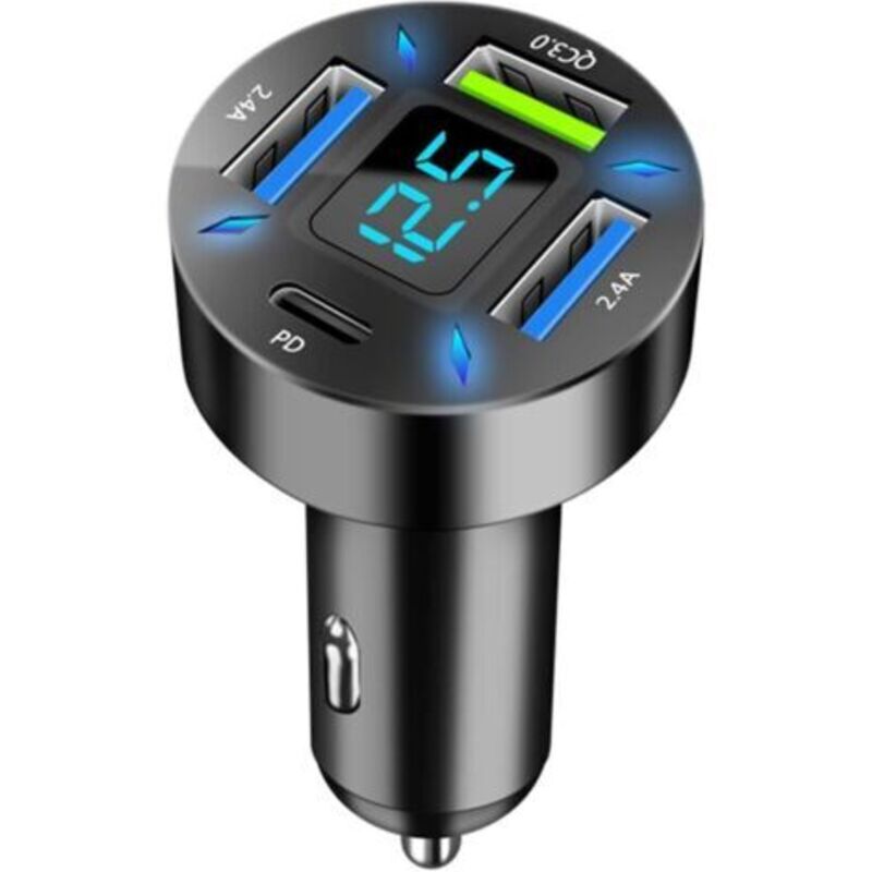 Cargador Usb Für Coche De 4 Puertos, Cargador Schnell Usb De 50 W Für Encendedor De Cigarrillos Qc3.0 Y Pd, Enchufe Usb Für Encendedor De Cigarrillos Con Voltímetro Led, Compatible Con Iphone, Andro